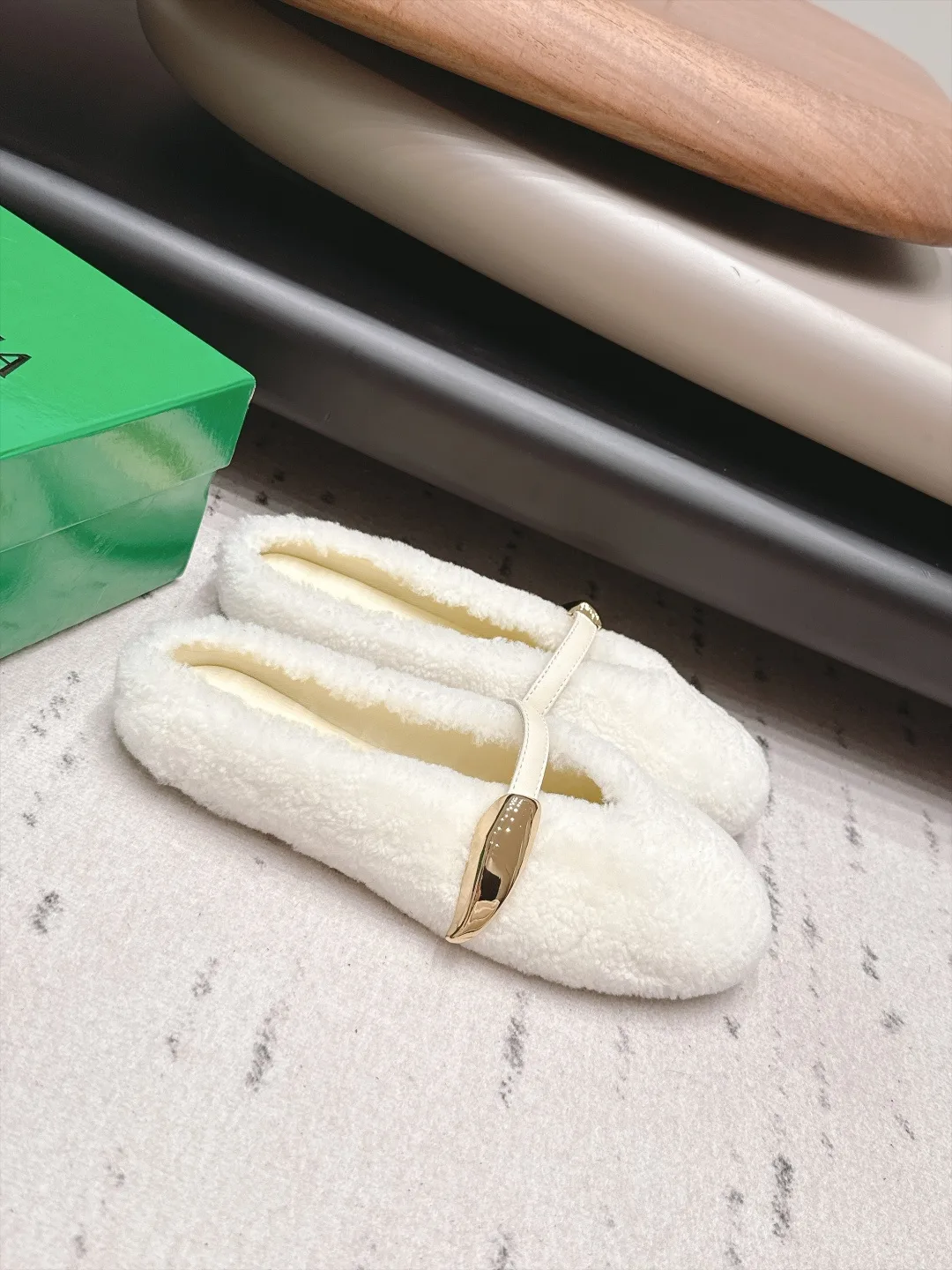 Bottega Veneta Sheepskin Fur Mary Jane Mules in White · view 2