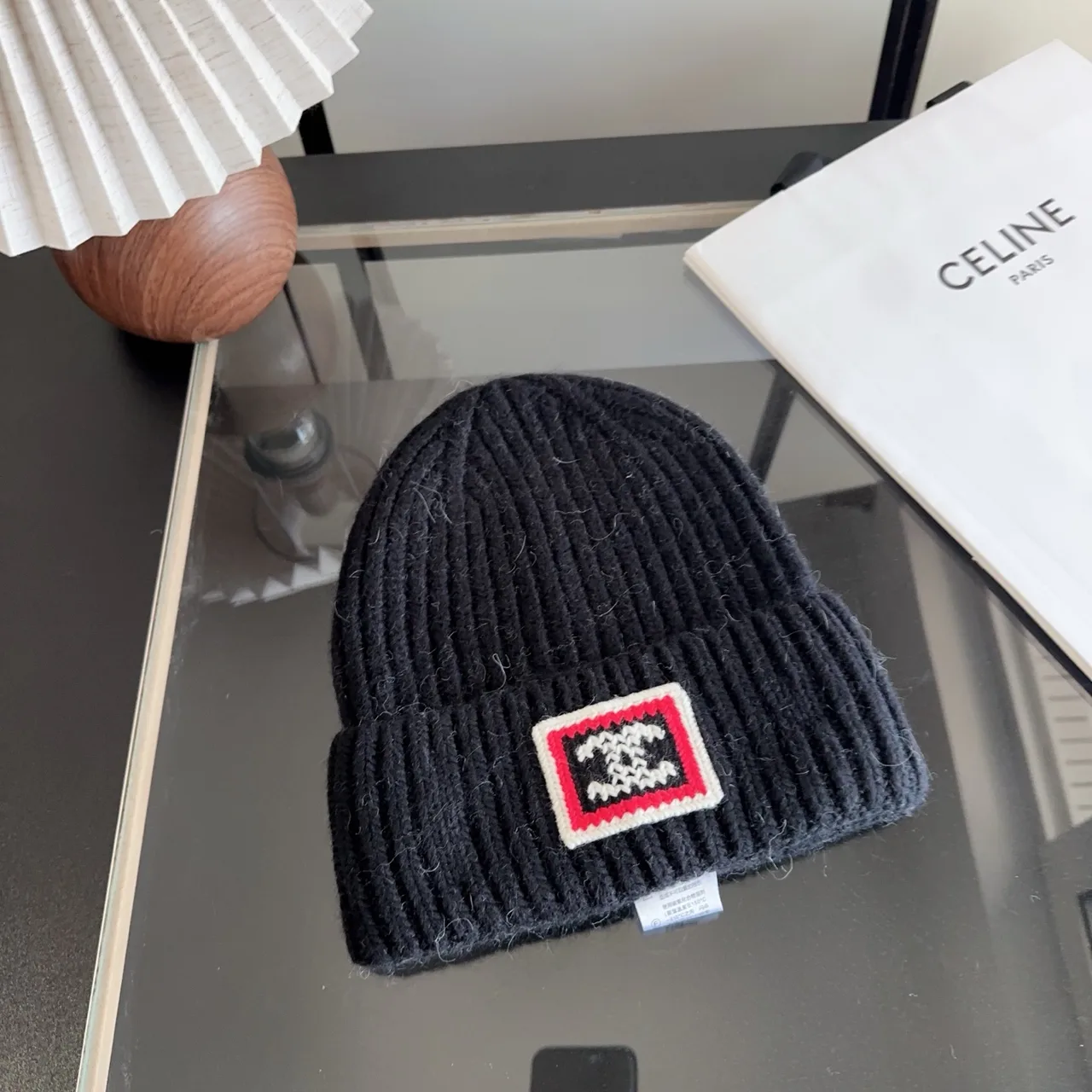 Celine Ribbed Beanie in Black · view 1