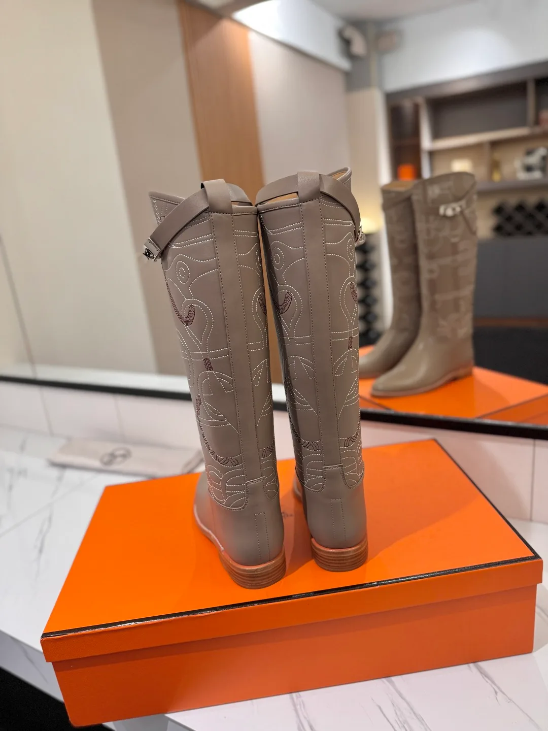 Hermes Cowhide Boots in Grey · view 8