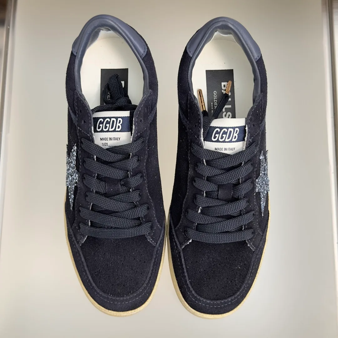 Golden Goose Cowhide Suede-Look Ball Star Sneakers in Blue · view 4
