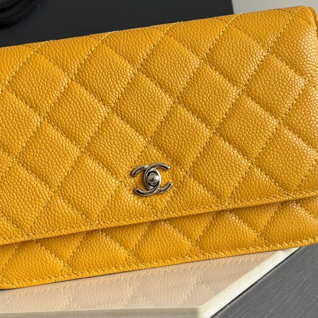 Chanel Calfskin Quilted Clutch in Yellow · view 6