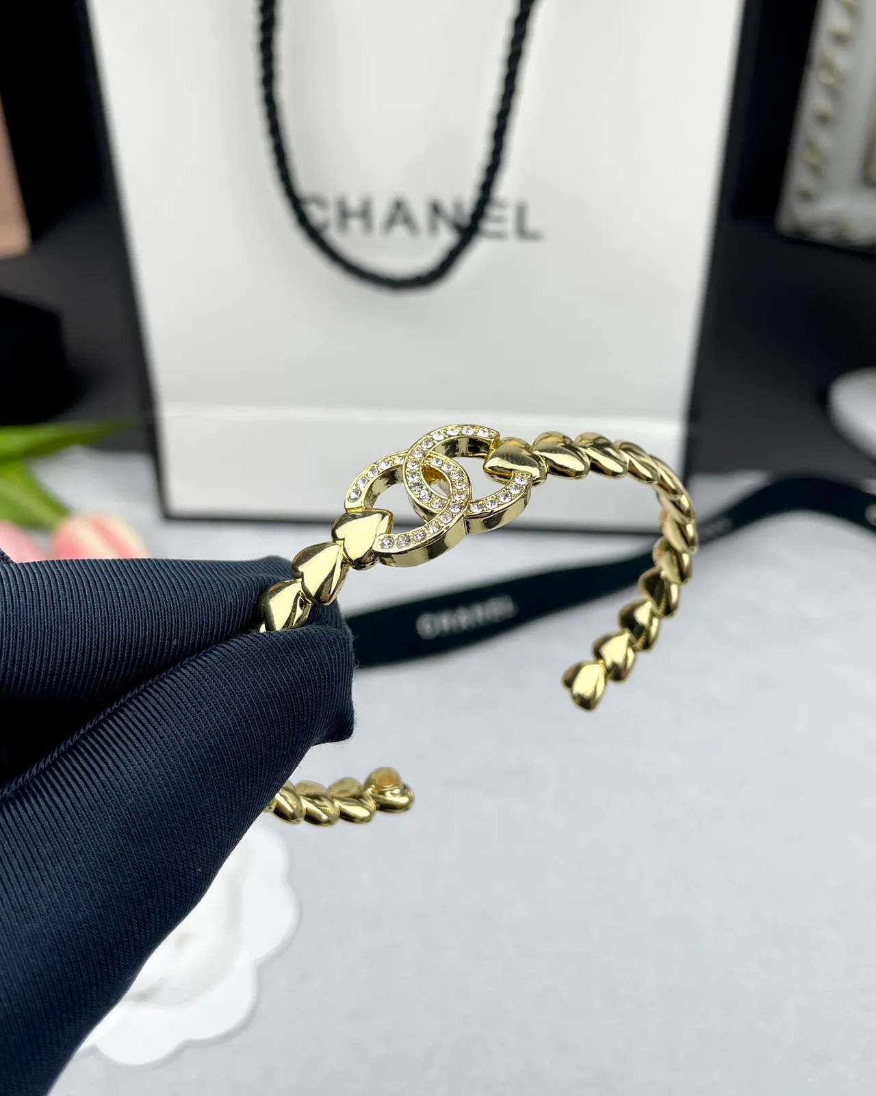Chanel Open Cuff Bracelet in Gold · view 4