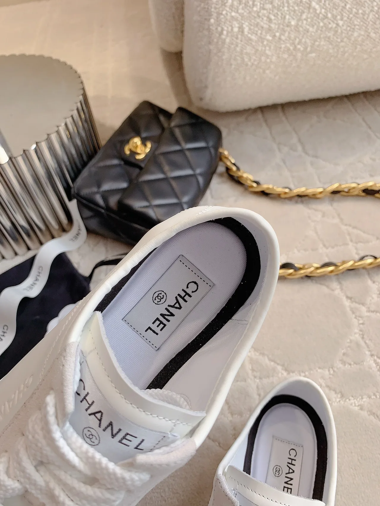 Chanel Cowhide Glossy Sneakers in White · view 7