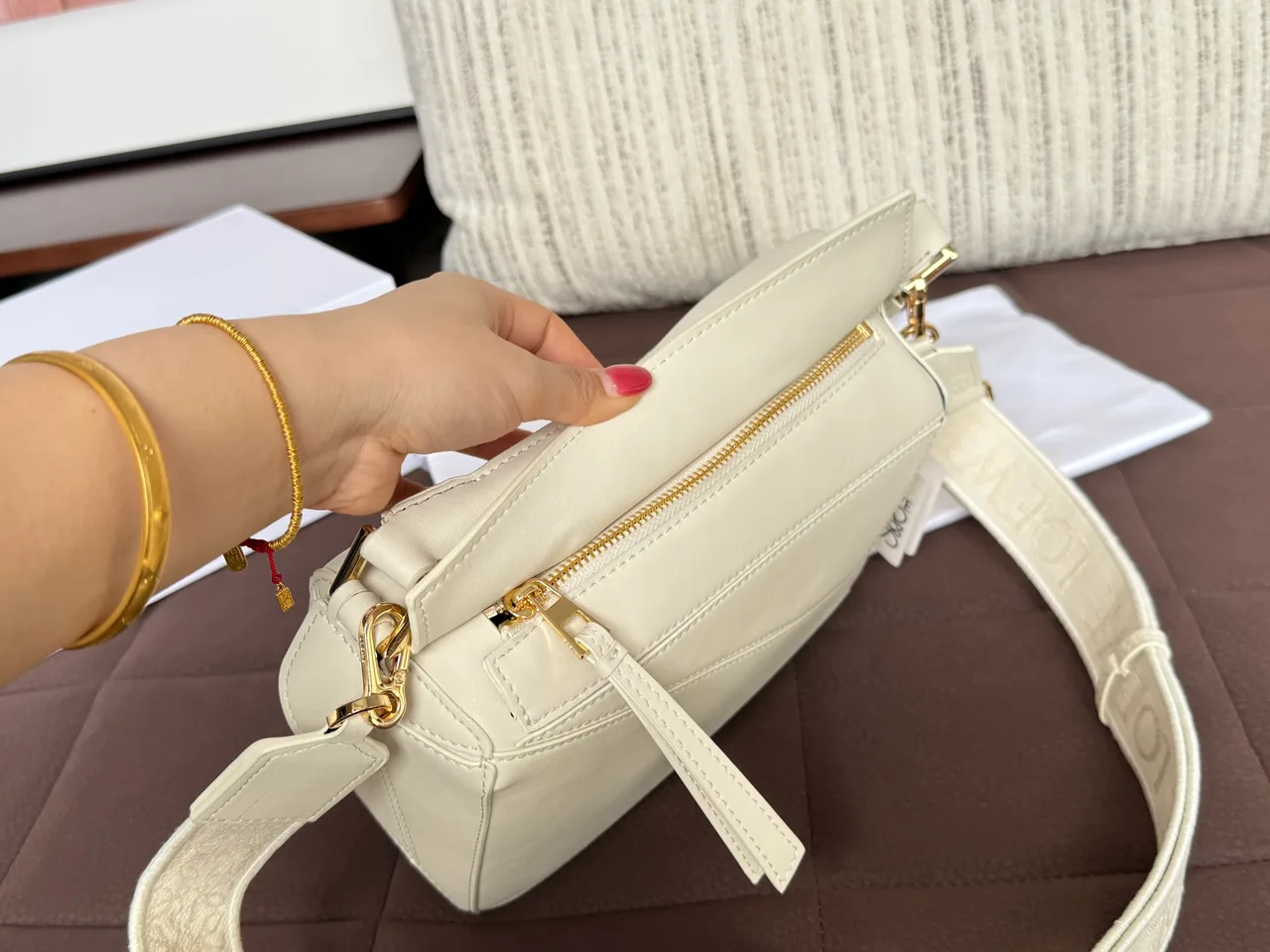 Loewe Puzzle Edge Geometric-Panel Crossbody Bag in Cream · view 7