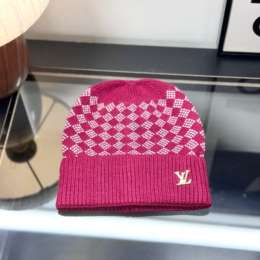 Louis Vuitton Wool Check Hat Scarf and Gloves Set in Pink · view 5