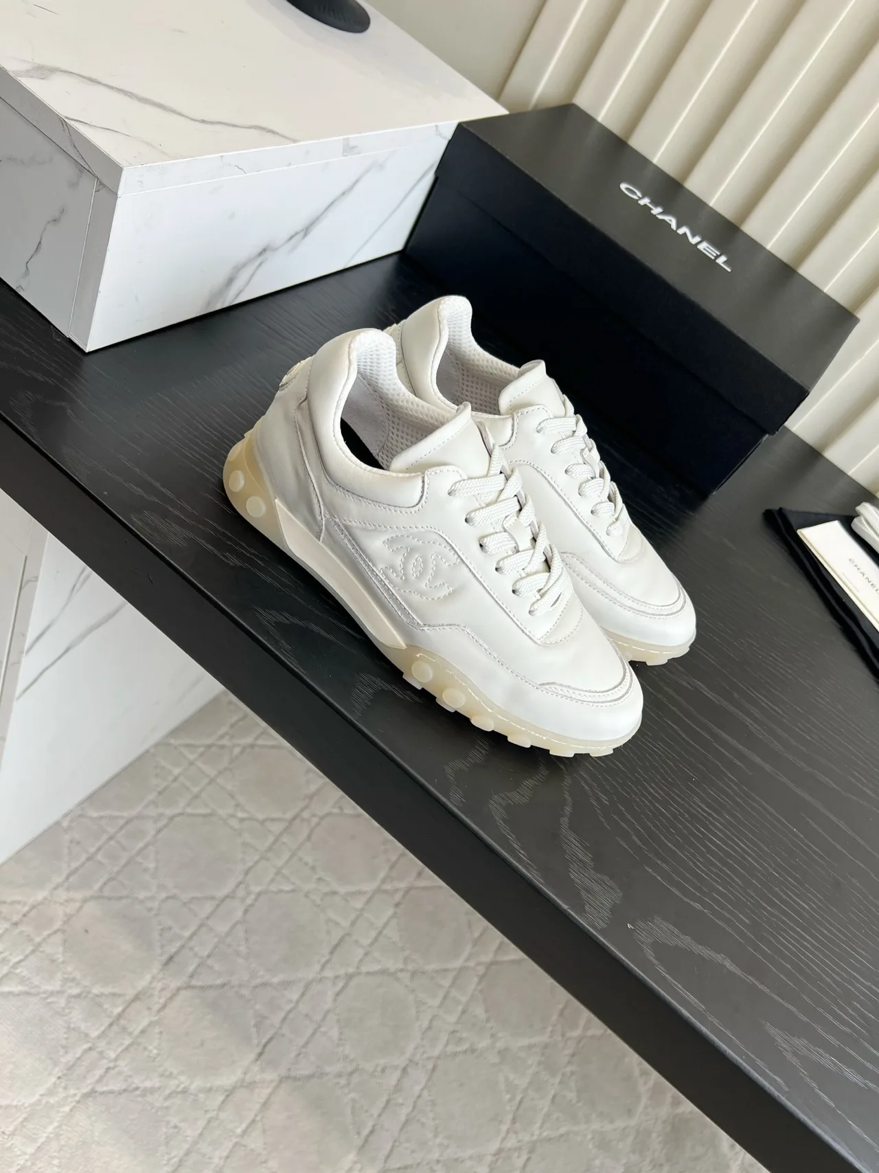 Chanel Suede Denim Sneakers in White · view 3