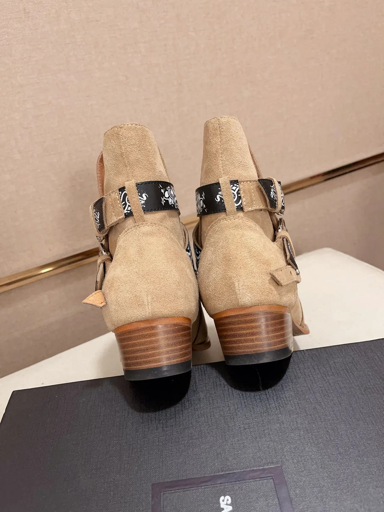 Saint Laurent Cowhide Suede-Look Square-Toe Ankle Boots in Tan · view 8