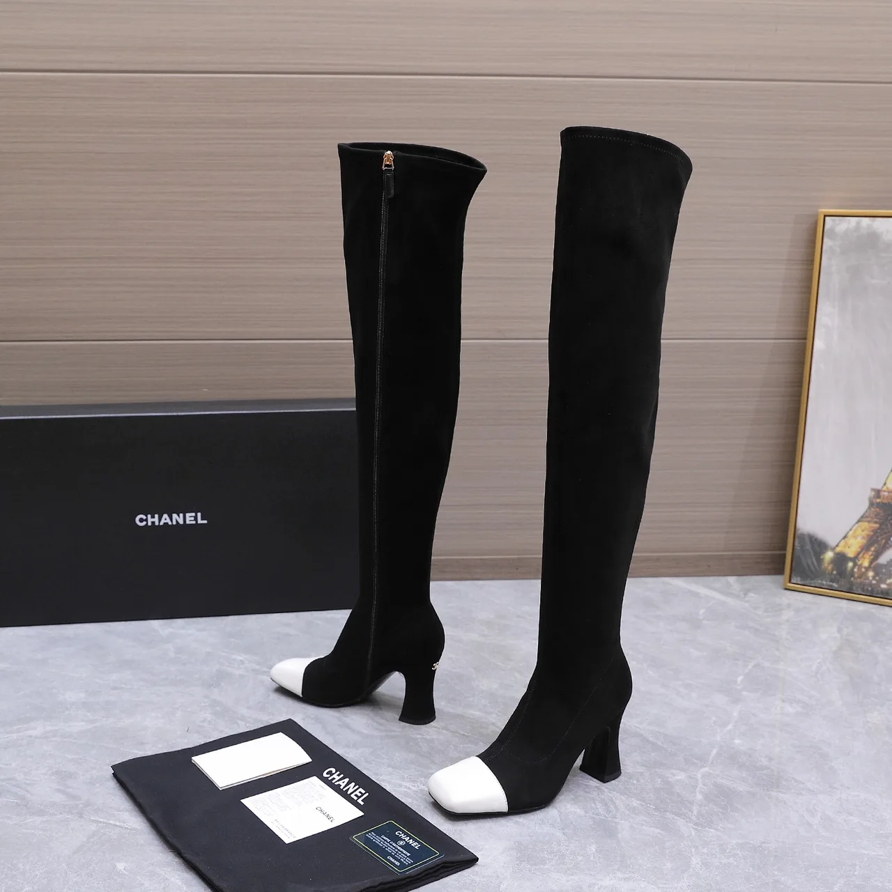 Chanel Cowhide Over-the-Knee Boots in Black · view 1