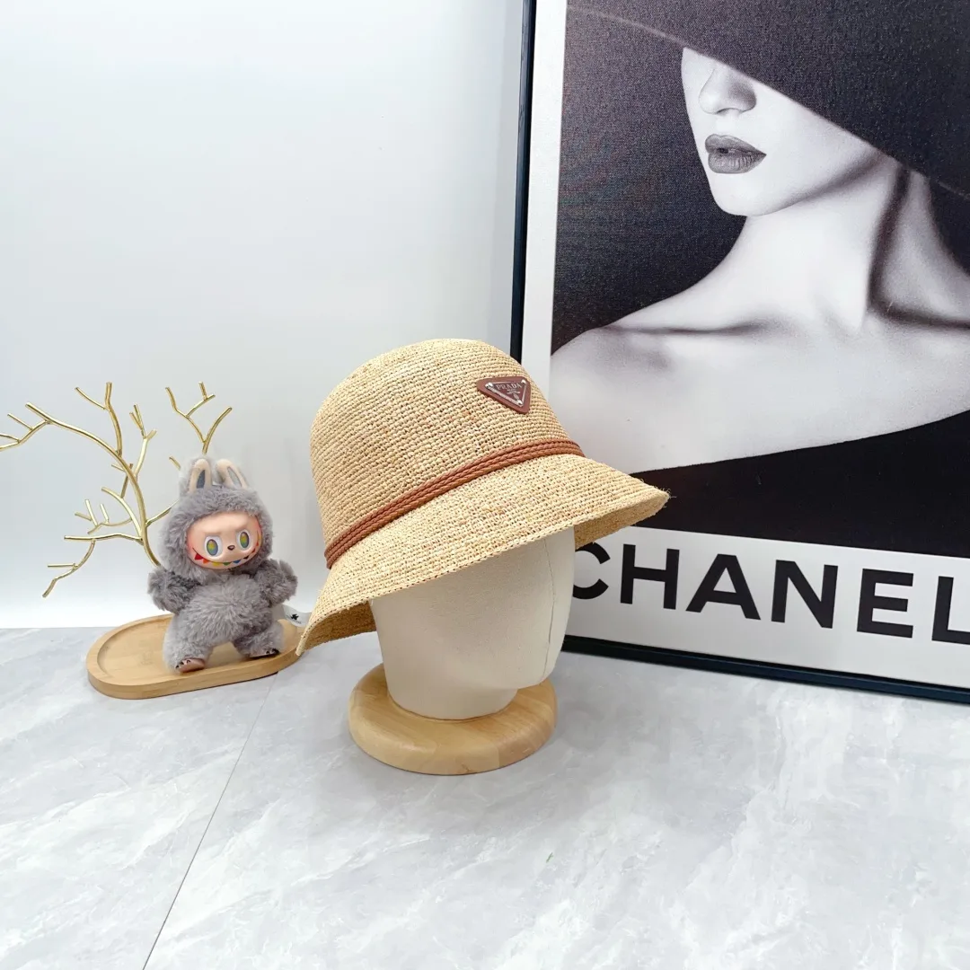 Prada Woven Bucket Hat in Beige · view 4