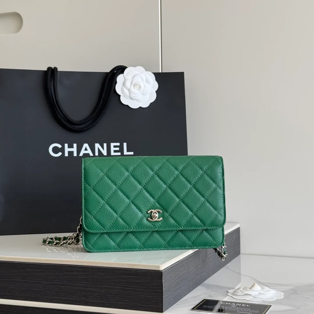 Chanel Calfskin Quilted Clutch in Green · view 1