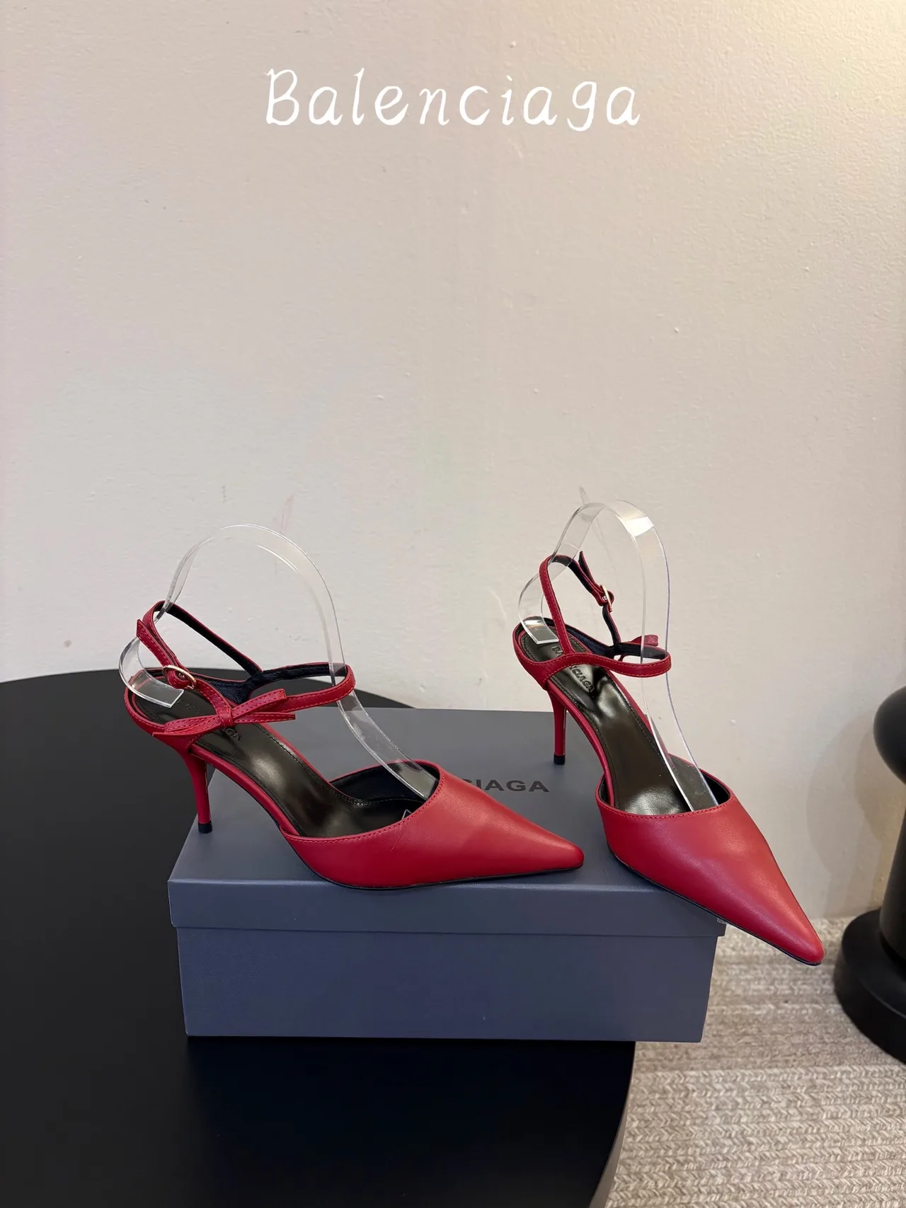 Balenciaga Glossy Pointed-Toe Ankle Strap Pumps in Red · view 4
