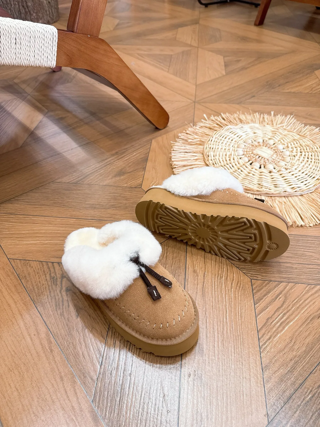 Suede-Look Plush-Cuff Platform Mules in Brown · view 6