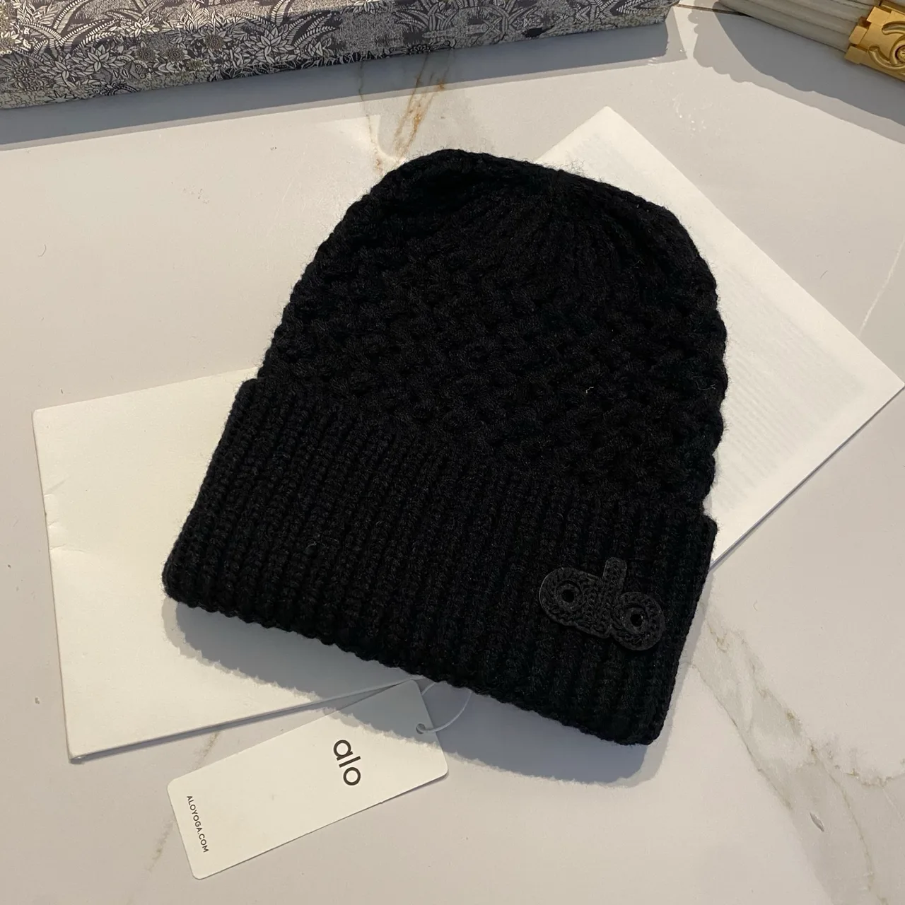 Alo Knit Beanie in Black & White & Grey & Beige · view 1