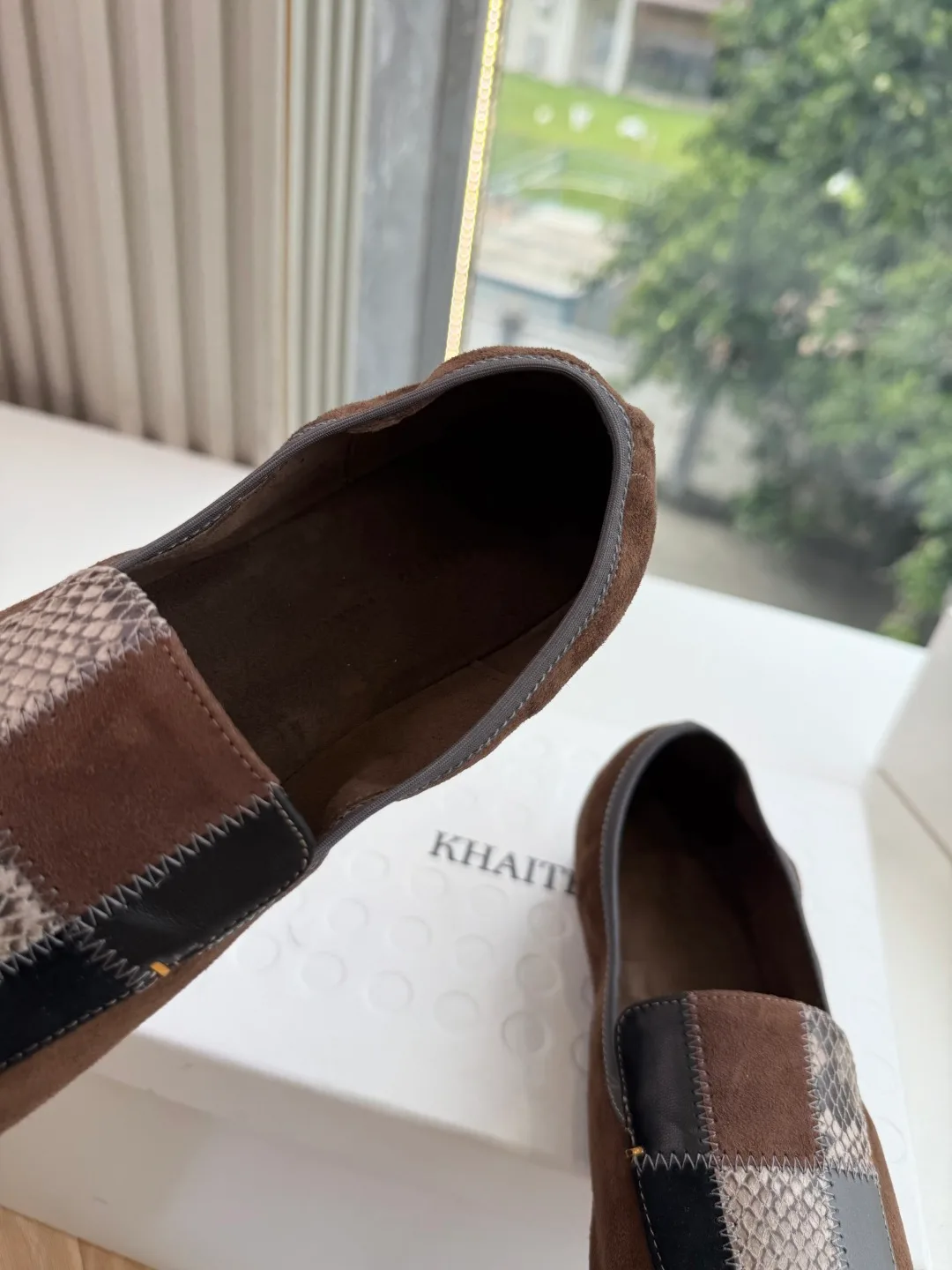 Khaite Sheepskin Check Suede-Look Loafers in Brown · view 7