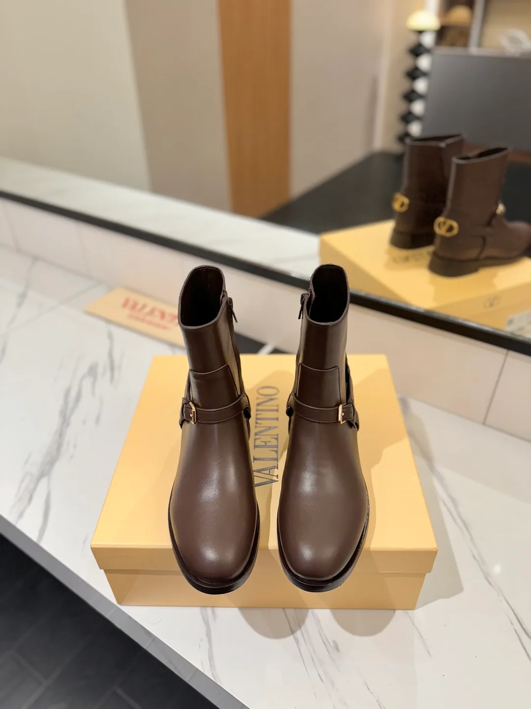 Valentino Calfskin Boots in Brown · view 3