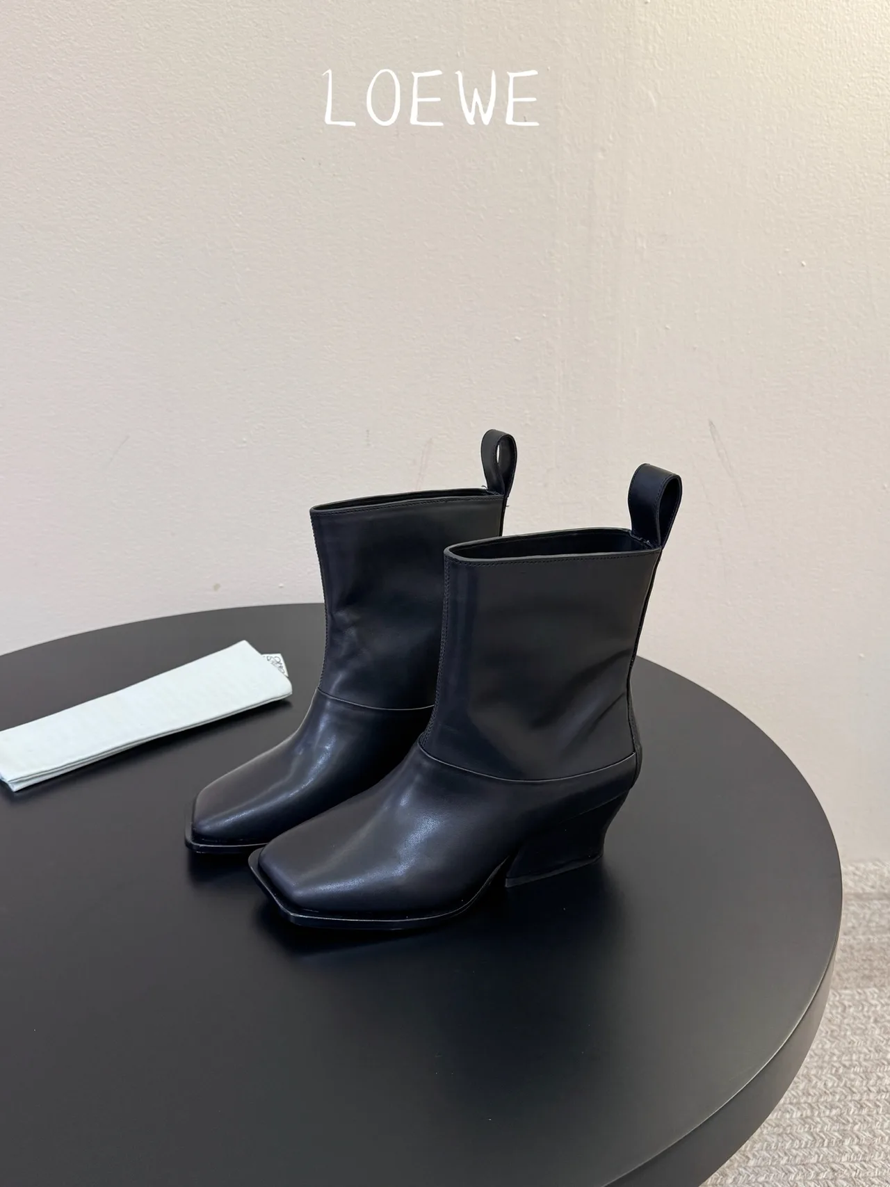 Loewe Cowhide Glossy Square-Toe Ankle Boots in Black · view 5