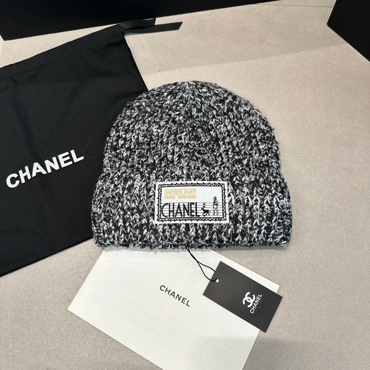 Chanel Beanie in Red & Grey · view 2