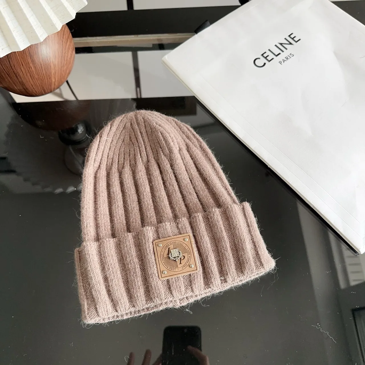 Celine Ribbed Beanie in Pink · view 4