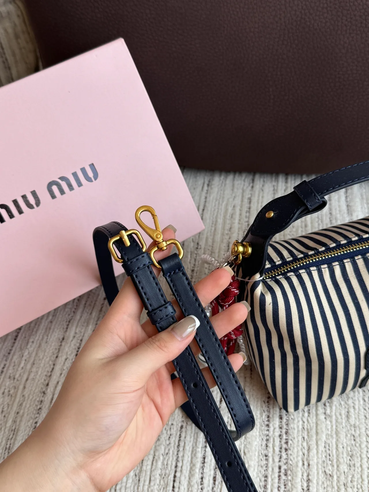 Miu Miu Striped Hobo Bag in White · view 7