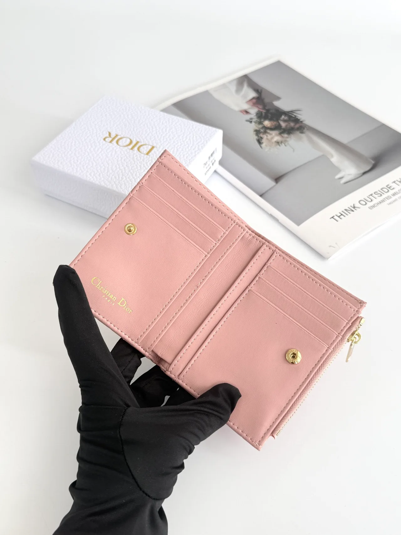 Dior Lambskin Quilted Wallet in Pink · view 3