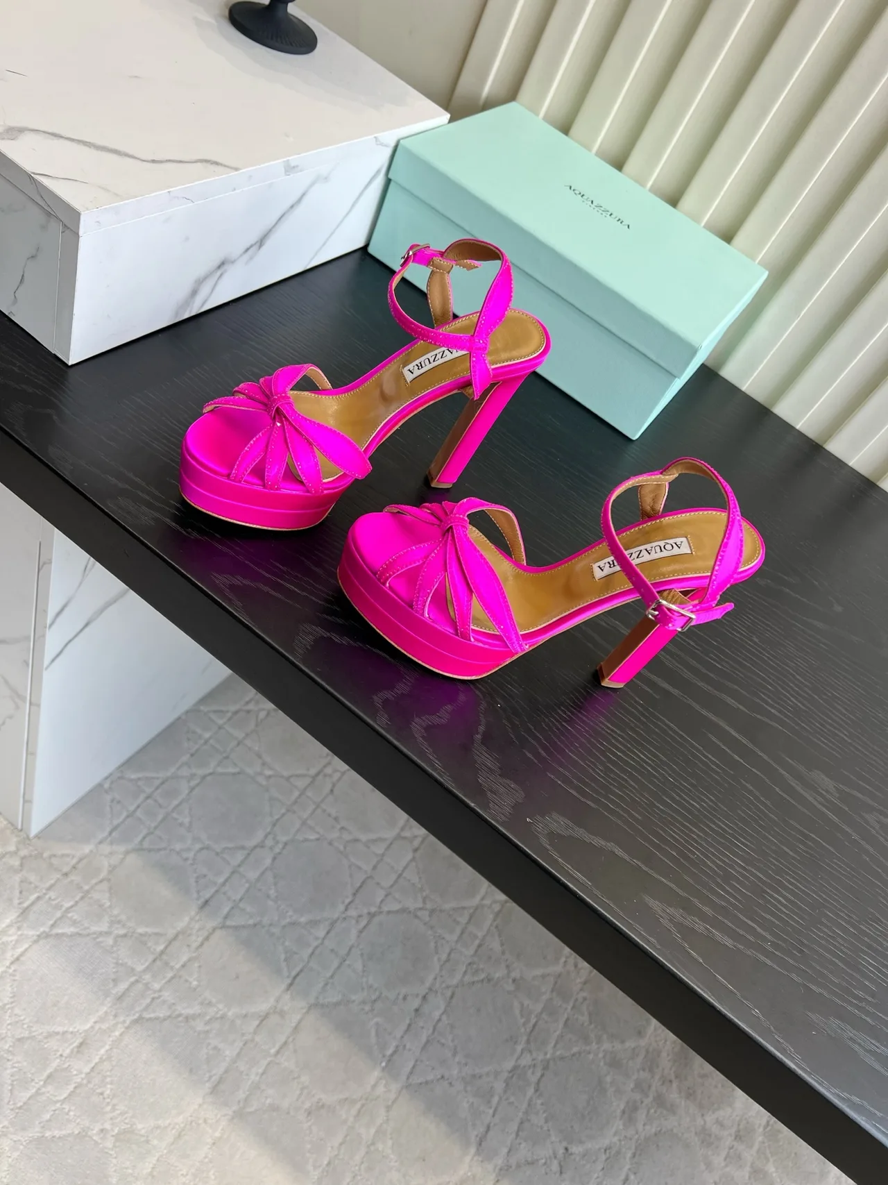 Aquazzura Silk Bow Platform Sandals in Pink · view 2