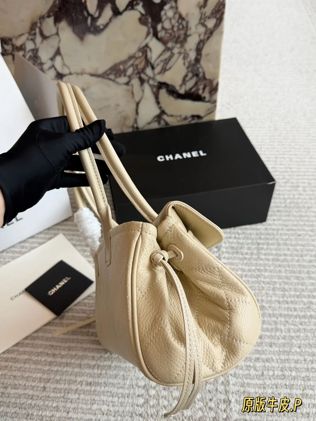 Chanel Quilted Baguette Tote in Cream · view 4