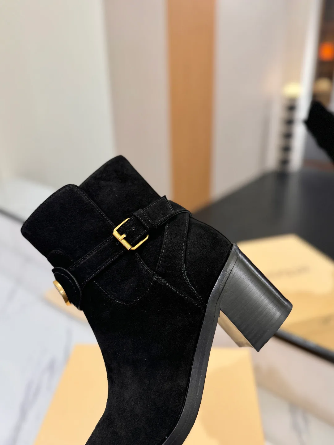 Valentino Calfskin Suede-Look Round-Toe Ankle Boots in Black · view 8
