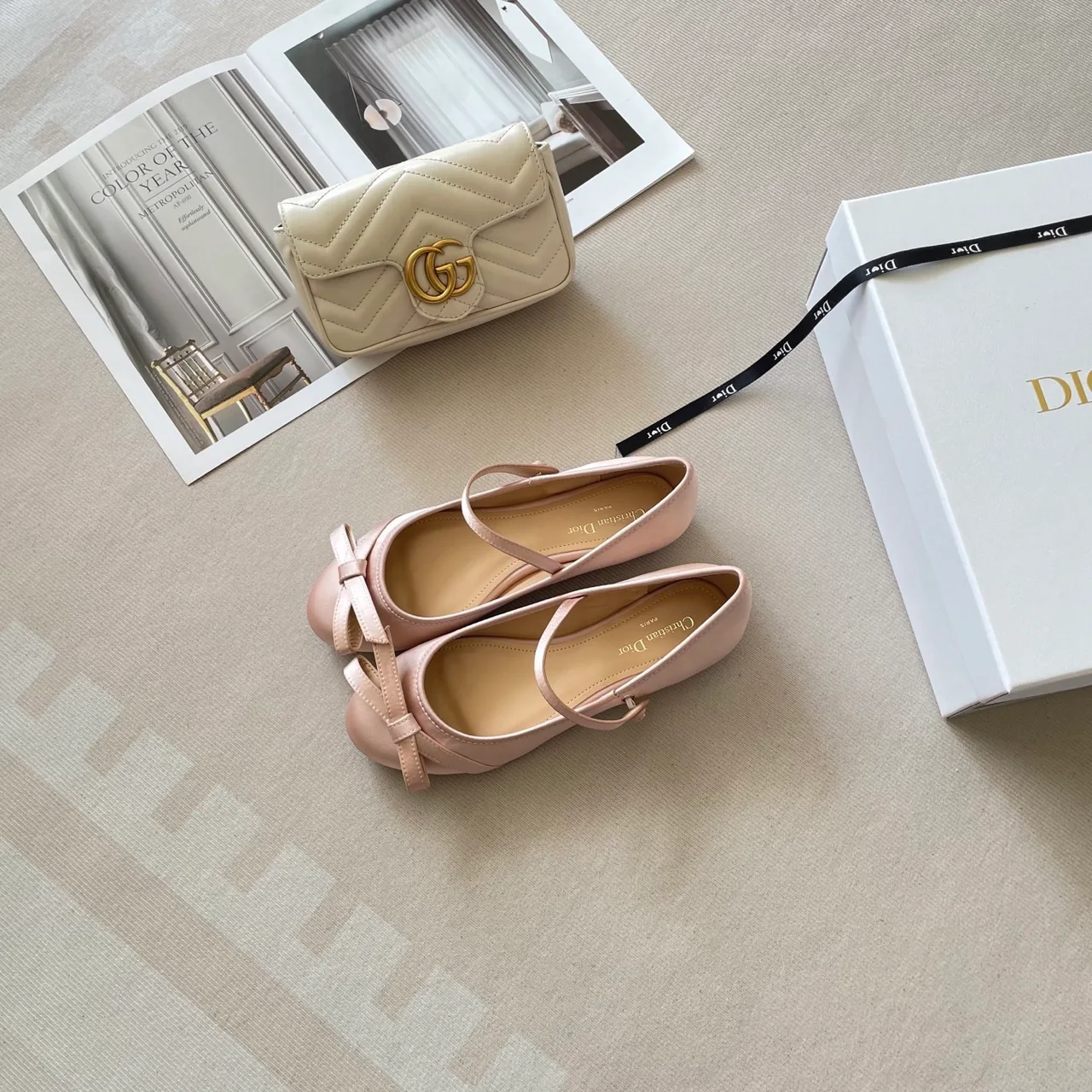Dior Leather Quilted Bow Mary Jane Flats in Pink · view 3