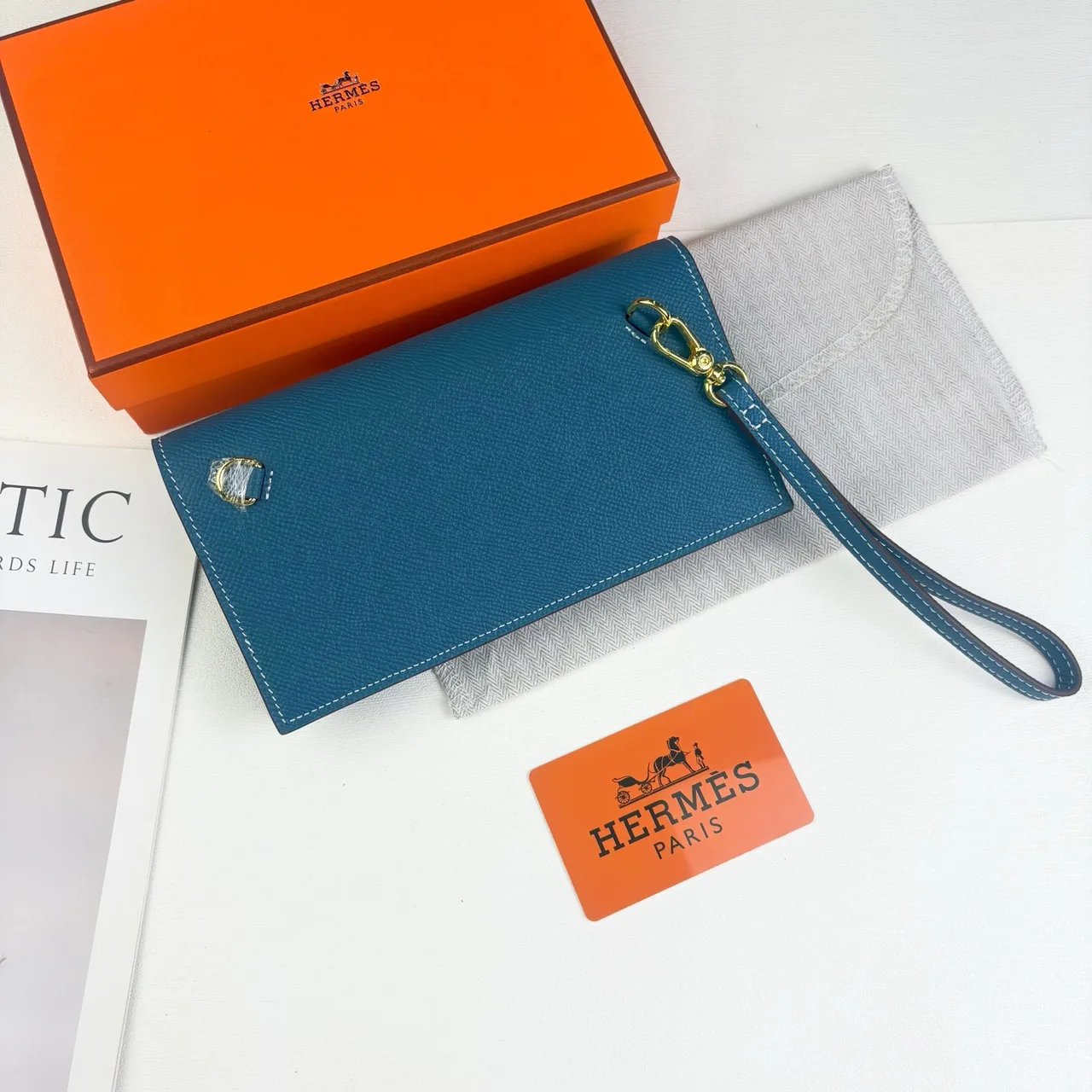 Hermes Wristlet Wallet in Blue & Pink & Grey & Green & Red & Burgundy · view 4