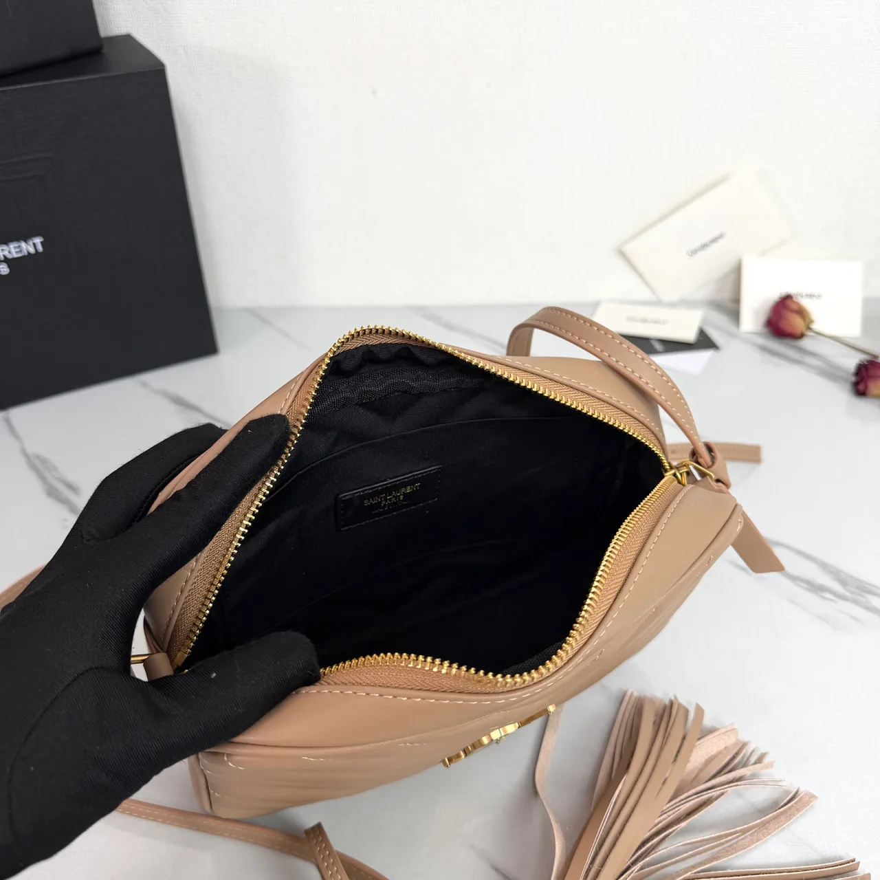 Saint Laurent Quilted Handbag in Beige · view 5