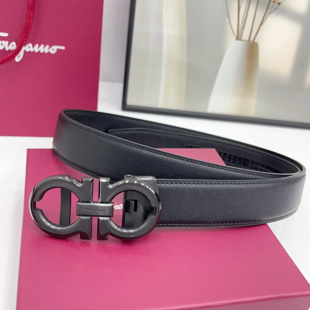 Ferragamo Calfskin Smooth Belt in Black · view 3