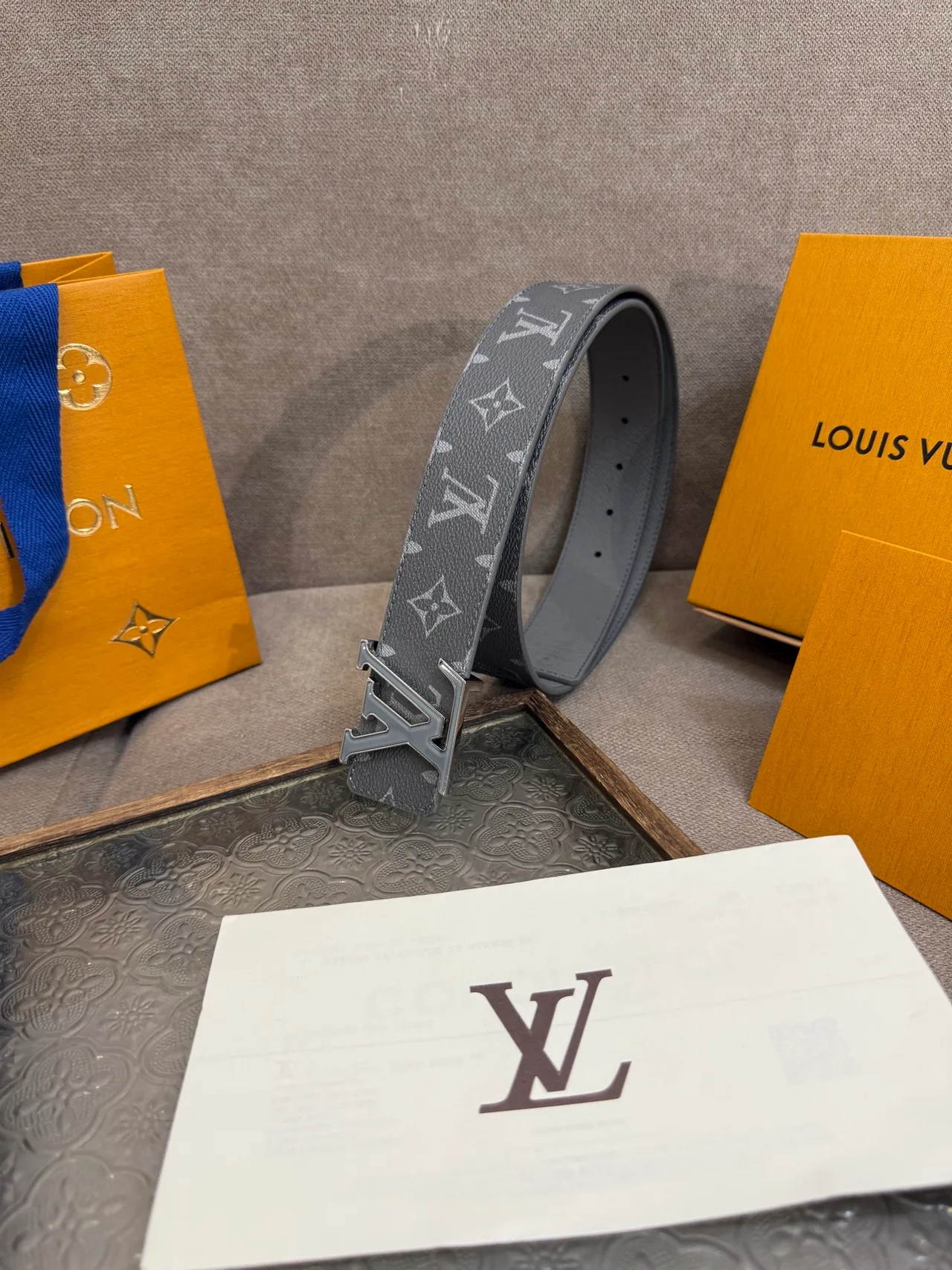 Louis Vuitton Leather Monogram Belt in Grey · view 4