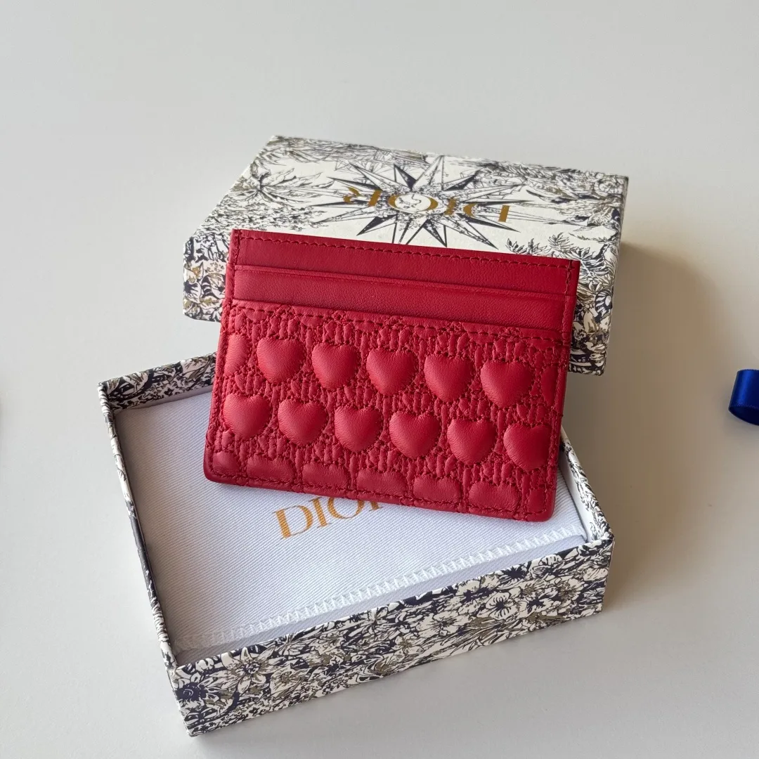 Dior Lambskin Quilted Bow Cardholder in Red · view 3