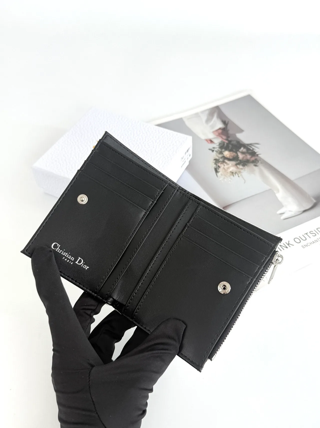Dior Lambskin Quilted Wallet in White · view 5
