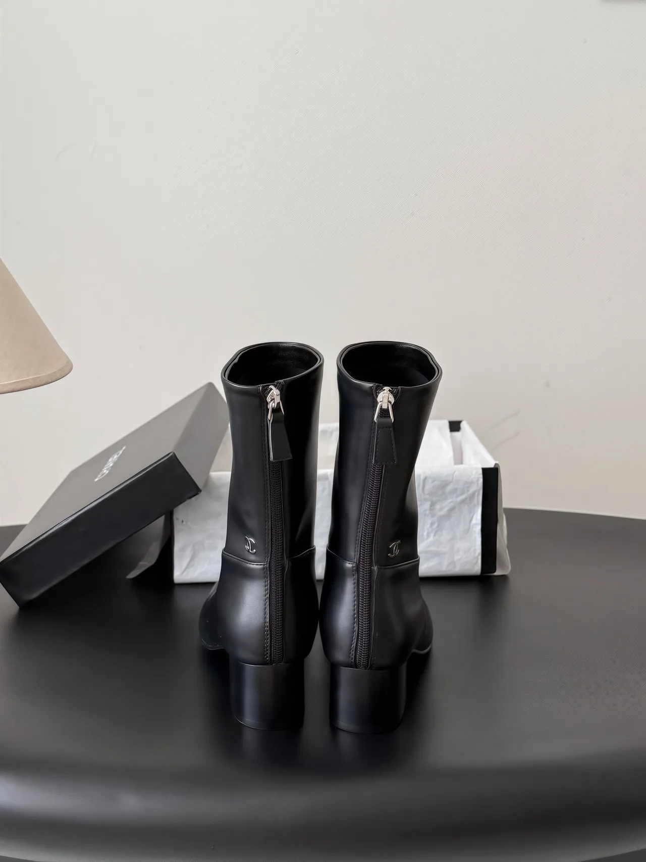 Chanel Sheepskin Glossy Round-Toe Boots in Black · view 7