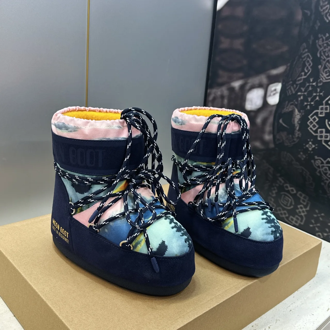 Moon Boot Printed Snow Boots in Blue · view 1