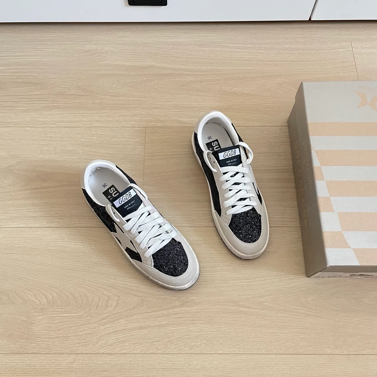 Golden Goose Glitter-Toe Star Sneakers in White · view 4