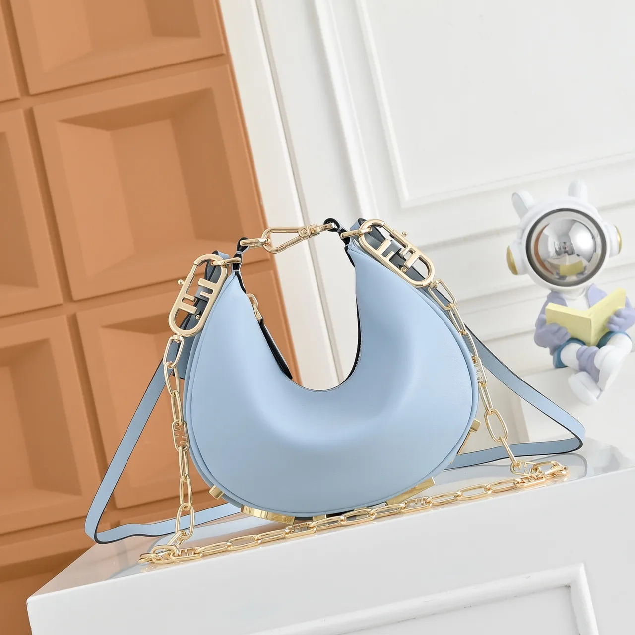 Fendi Smooth Crescent Shoulder Bag in Blue · view 1