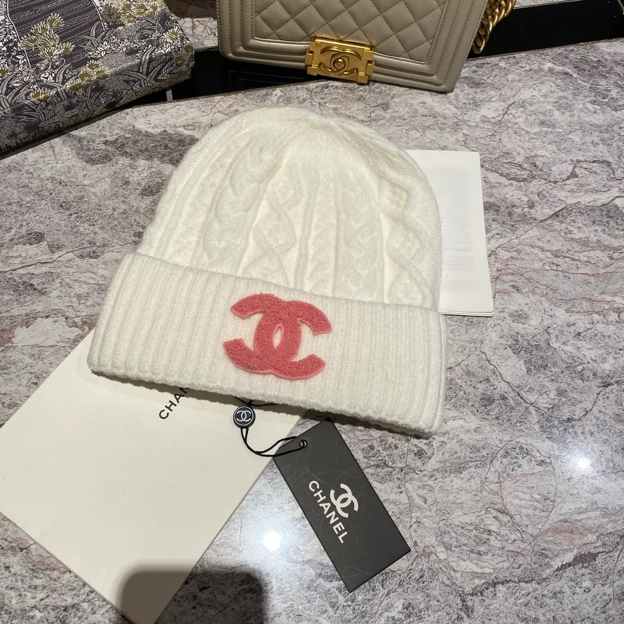 Chanel Cable-Knit Beanie in Black / White / Cream / Tan / Grey · view 4