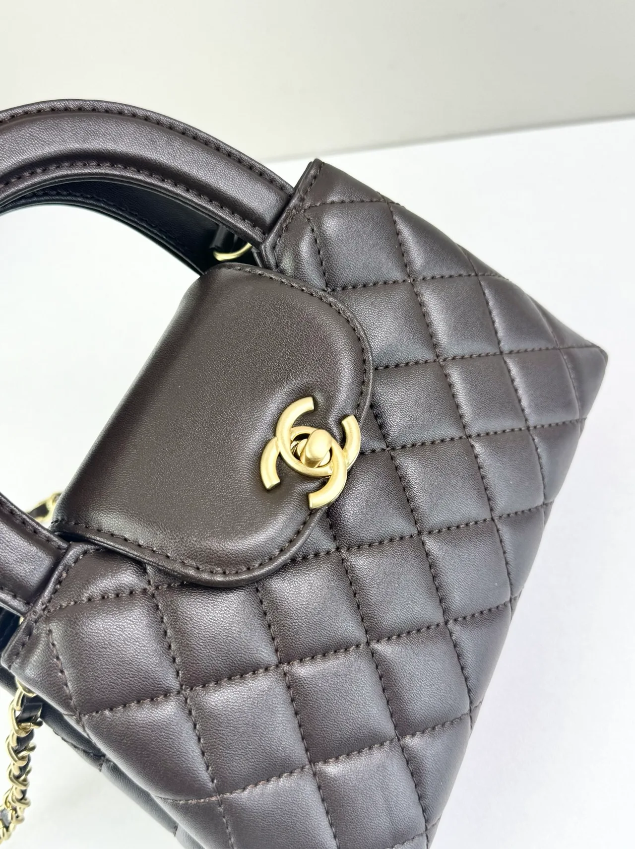 Chanel Quilted Glossy Mini Kelly Bag in Brown · view 5