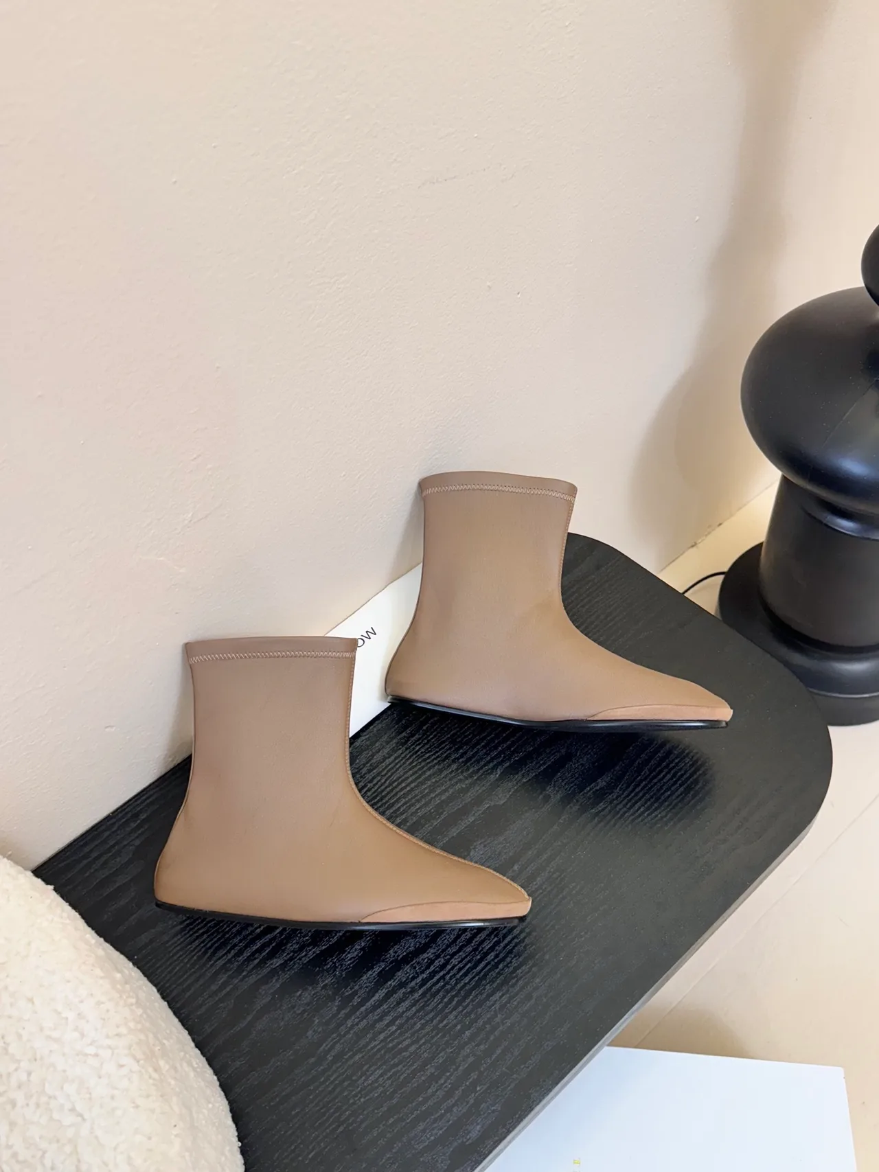 The Row Sheepskin Matte Round-Toe Ankle Boots in Brown · view 4