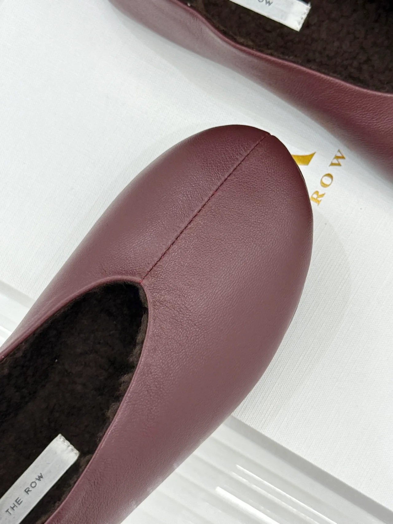 The Row Smooth Square-Toe Lined Ballet Flats in Burgundy · view 7