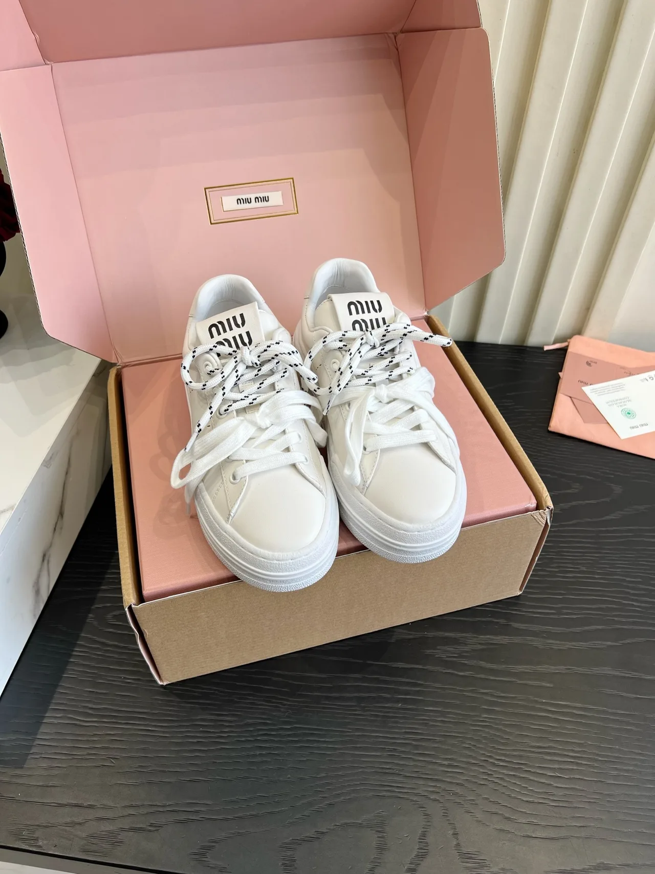 Miu Miu Cowhide Denim Smooth Sneakers in White · view 1