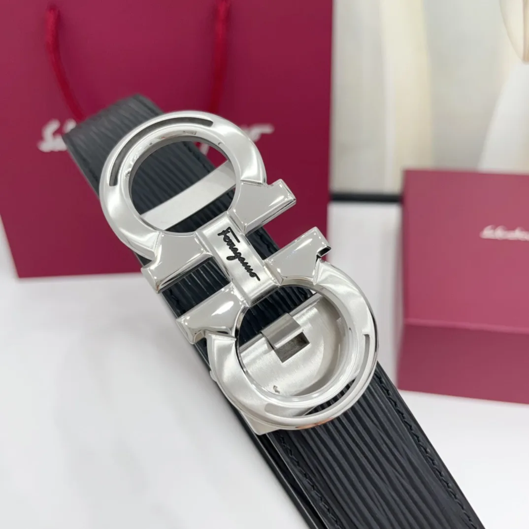 Ferragamo Calfskin Glossy Belt in Black · view 2