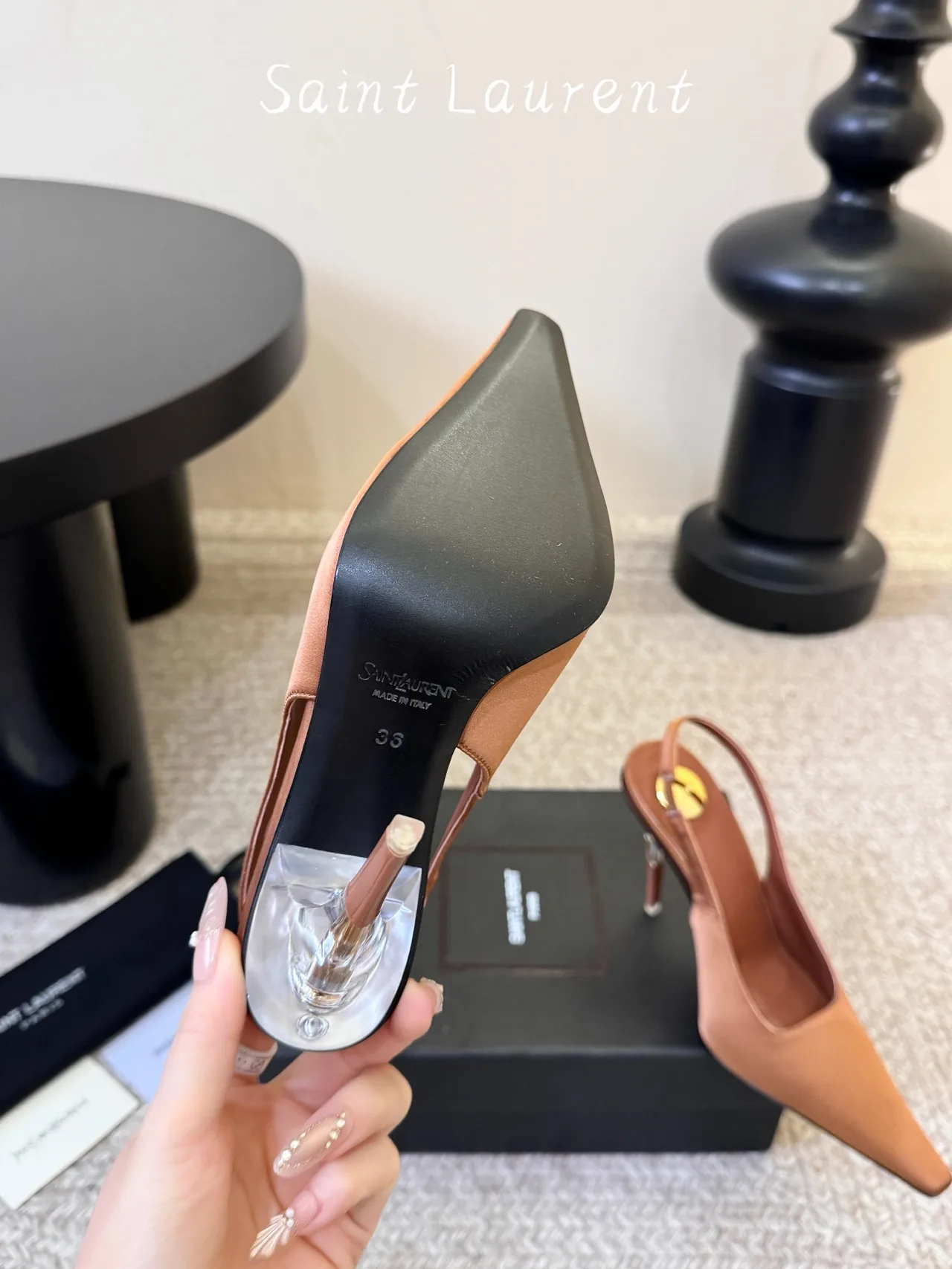 Saint Laurent Smooth Pointed-Toe Pointed Slingback Pumps in Brown · view 6