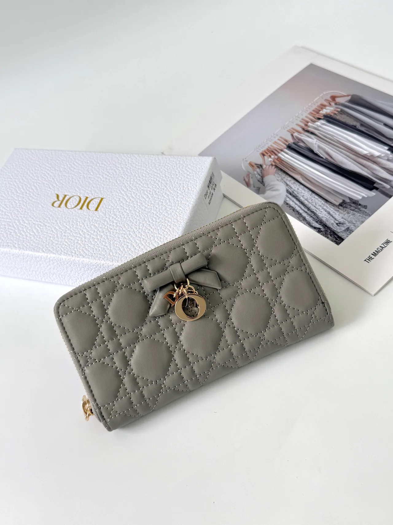 Dior Lambskin Quilted Wallet in Grey · view 1