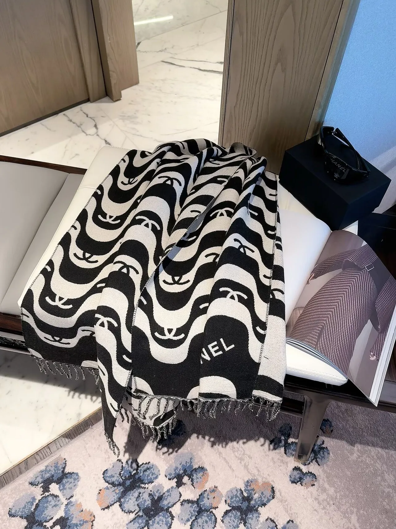 Chanel Wavy CC Shawl in Brown & Black · view 2