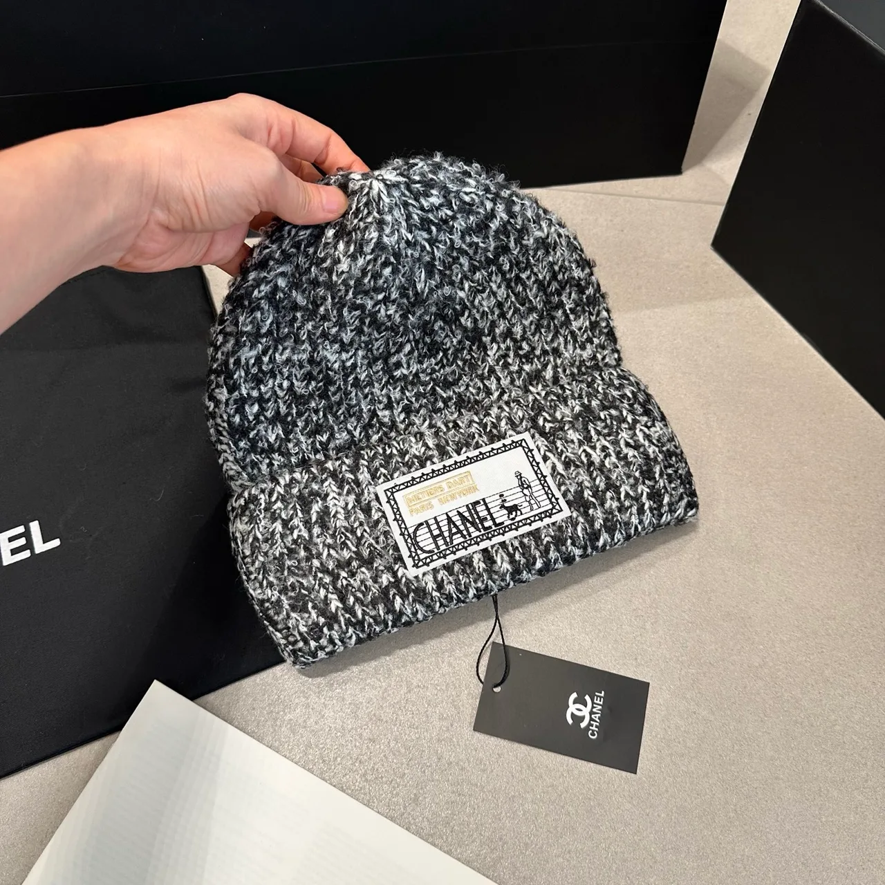 Chanel Beanie in Red & Grey · view 4