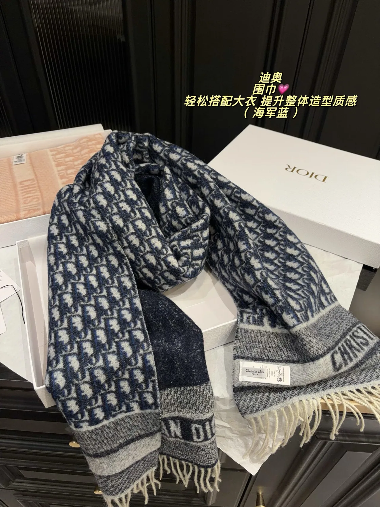 Dior Oblique Fringed Scarf in Pink & Grey & Blue · view 7