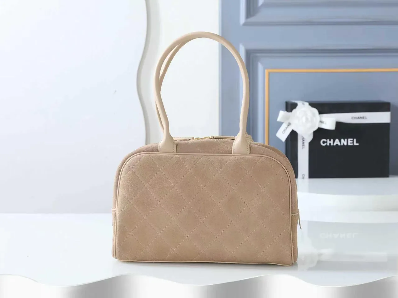 Chanel Quilted Shoulder Bag in Beige · view 3